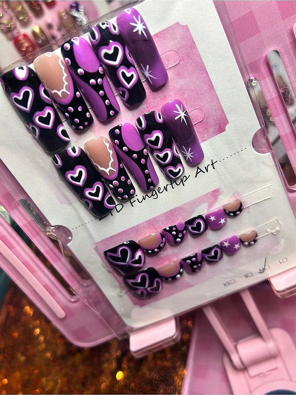 Purple & Pink Heart Press-On Nails
